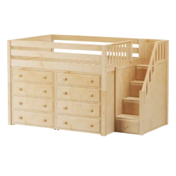 Maxtrix Full Mid Loft Bed With Stairs + Storage -Kids Furniture HIT3 NP