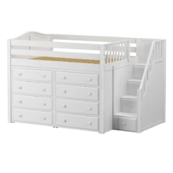 Maxtrix Full Mid Loft Bed With Stairs + Storage -Kids Furniture HIT3 WC