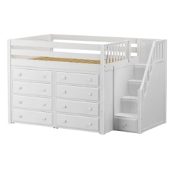 Maxtrix Full Mid Loft Bed With Stairs + Storage -Kids Furniture HIT3 WP