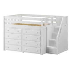 Maxtrix Full Mid Loft Bed With Stairs + Storage -Kids Furniture HIT3 WS e261df24 12ba 443b 9662 991156cde296