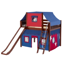 Maxtrix Full Mid Loft Bed With Angled Ladder, Curtain, Top Tent + Slide -Kids Furniture HONEY21 CS 32c35a09 0f5c 47ed b8ab 8ca36692d1f1