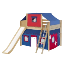 Maxtrix Full Mid Loft Bed With Angled Ladder, Curtain, Top Tent + Slide -Kids Furniture HONEY21 NP 0876ea71 f783 4ee6 b3fb db6bb2162f6b