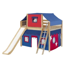 Maxtrix Full Mid Loft Bed With Angled Ladder, Curtain, Top Tent + Slide -Kids Furniture HONEY21 NS 11181f27 f477 40b5 ab34 f47c109c947e