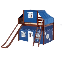 Maxtrix Full Mid Loft Bed With Angled Ladder, Curtain, Top Tent + Slide -Kids Furniture HONEY22 CS d501b426 0e11 4fbb 839d 7a21e06d614e