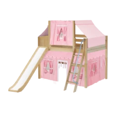 Maxtrix Full Mid Loft Bed With Angled Ladder, Curtain, Top Tent + Slide -Kids Furniture HONEY23 NP cae662a6 8dcb 4474 84d7 75aa740b039a