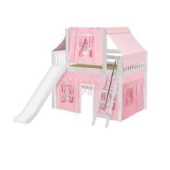 Maxtrix Full Mid Loft Bed With Angled Ladder, Curtain, Top Tent + Slide -Kids Furniture HONEY23 WS 3f179e02 b628 4f48 a722 d9213214b32d