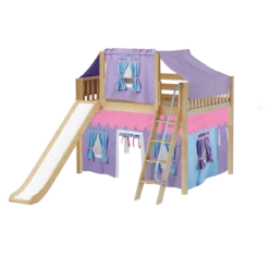 Maxtrix Full Mid Loft Bed With Angled Ladder, Curtain, Top Tent + Slide -Kids Furniture HONEY27 NS 2ab100db fd39 4302 9c19 5c71f9c385ba