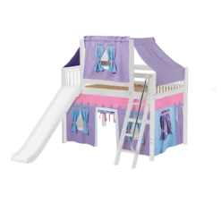 Maxtrix Full Mid Loft Bed With Angled Ladder, Curtain, Top Tent + Slide -Kids Furniture HONEY27 WS 05f18045 bdab 4df9 9523 c735f835be13