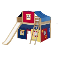 Maxtrix Full Mid Loft Bed With Angled Ladder, Curtain, Top Tent + Slide -Kids Furniture HONEY29 NP 0f9d1aaa 467b 47a6 a5d1 f00b536cc61c