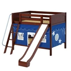 Maxtrix Full Medium Bunk Bed With Angled Ladder, Curtain + Slide -Kids Furniture HOORAY 22 CP