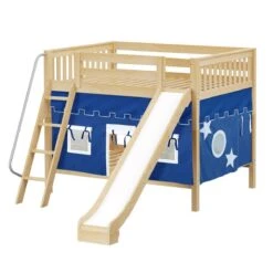 Maxtrix Full Medium Bunk Bed With Angled Ladder, Curtain + Slide -Kids Furniture HOORAY 22 NS