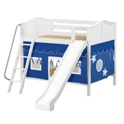 Maxtrix Full Medium Bunk Bed With Angled Ladder, Curtain + Slide -Kids Furniture HOORAY 22 WC