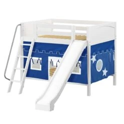 Maxtrix Full Medium Bunk Bed With Angled Ladder, Curtain + Slide -Kids Furniture HOORAY 22 WP