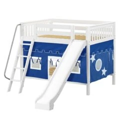 Maxtrix Full Medium Bunk Bed With Angled Ladder, Curtain + Slide -Kids Furniture HOORAY 22 WS