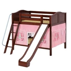 Maxtrix Full Medium Bunk Bed With Angled Ladder, Curtain + Slide -Kids Furniture HOORAY 23 CC