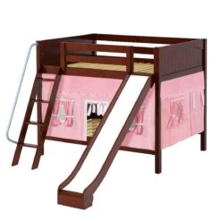 Maxtrix Full Medium Bunk Bed With Angled Ladder, Curtain + Slide -Kids Furniture HOORAY 23 CP