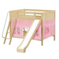 Maxtrix Full Medium Bunk Bed With Angled Ladder, Curtain + Slide -Kids Furniture HOORAY 23 NP