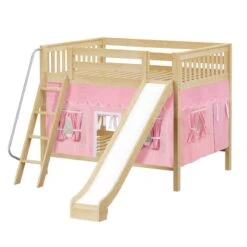 Maxtrix Full Medium Bunk Bed With Angled Ladder, Curtain + Slide -Kids Furniture HOORAY 23 NS