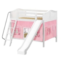 Maxtrix Full Medium Bunk Bed With Angled Ladder, Curtain + Slide -Kids Furniture HOORAY 23 WC