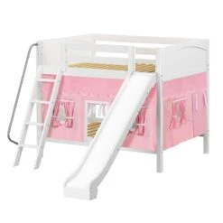 Maxtrix Full Medium Bunk Bed With Angled Ladder, Curtain + Slide -Kids Furniture HOORAY 23 WP