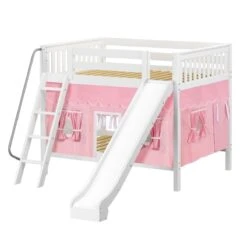 Maxtrix Full Medium Bunk Bed With Angled Ladder, Curtain + Slide -Kids Furniture HOORAY 23 WS