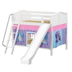 Maxtrix Full Medium Bunk Bed With Angled Ladder, Curtain + Slide -Kids Furniture HOORAY 27 WC