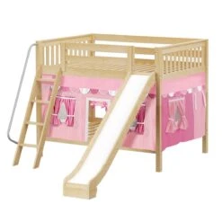 Maxtrix Full Medium Bunk Bed With Angled Ladder, Curtain + Slide
