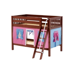 Maxtrix Twin Low Bunk Bed With Angled Ladder + Curtain -Kids Furniture HOTHOT28 CS