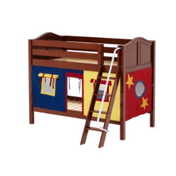 Maxtrix Twin Low Bunk Bed With Angled Ladder + Curtain -Kids Furniture HOTHOT29 CC