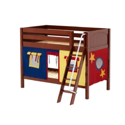 Maxtrix Twin Low Bunk Bed With Angled Ladder + Curtain -Kids Furniture HOTHOT29 CP