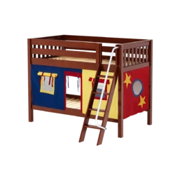 Maxtrix Twin Low Bunk Bed With Angled Ladder + Curtain -Kids Furniture HOTHOT29 CS