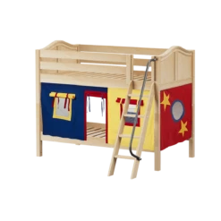 Maxtrix Twin Low Bunk Bed With Angled Ladder + Curtain -Kids Furniture HOTHOT29 NC