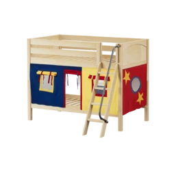 Maxtrix Twin Low Bunk Bed With Angled Ladder + Curtain -Kids Furniture HOTHOT29 NP