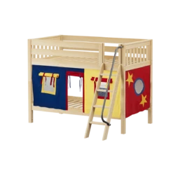 Maxtrix Twin Low Bunk Bed With Angled Ladder + Curtain -Kids Furniture HOTHOT29 NS