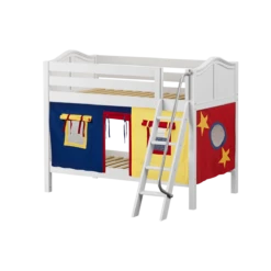 Maxtrix Twin Low Bunk Bed With Angled Ladder + Curtain -Kids Furniture HOTHOT29 WC