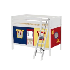 Maxtrix Twin Low Bunk Bed With Angled Ladder + Curtain -Kids Furniture HOTHOT29 WP