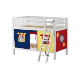 Maxtrix Twin Low Bunk Bed With Angled Ladder + Curtain -Kids Furniture HOTHOT29 WS