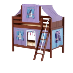 Maxtrix Twin Low Bunk Bed With Angled Ladder, Top Tent + Curtain -Kids Furniture HOTPOT27 CC