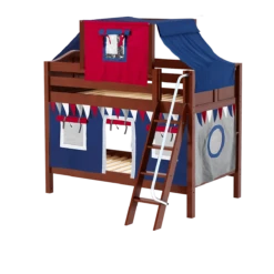 Maxtrix Twin Low Bunk Bed With Angled Ladder, Top Tent + Curtain -Kids Furniture HOTPOT44 CC