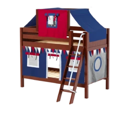 Maxtrix Twin Low Bunk Bed With Angled Ladder, Top Tent + Curtain -Kids Furniture HOTPOT44 CP