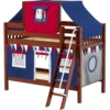Maxtrix Twin Low Bunk Bed With Angled Ladder, Top Tent + Curtain 2 Maxtrix Twin Low Bunk Bed With Angled Ladder, Top Tent + Curtain -Kids Furniture HOTPOT44 CS
