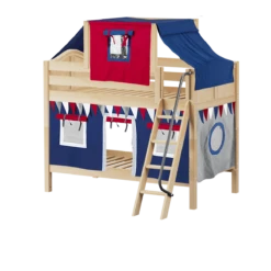 Maxtrix Twin Low Bunk Bed With Angled Ladder, Top Tent + Curtain -Kids Furniture HOTPOT44 NC