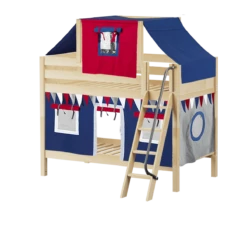 Maxtrix Twin Low Bunk Bed With Angled Ladder, Top Tent + Curtain -Kids Furniture HOTPOT44 NP