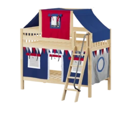 Maxtrix Twin Low Bunk Bed With Angled Ladder, Top Tent + Curtain -Kids Furniture HOTPOT44 NS