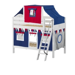 Maxtrix Twin Low Bunk Bed With Angled Ladder, Top Tent + Curtain -Kids Furniture HOTPOT44 WC
