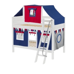 Maxtrix Twin Low Bunk Bed With Angled Ladder, Top Tent + Curtain -Kids Furniture HOTPOT44 WP