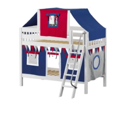 Maxtrix Twin Low Bunk Bed With Angled Ladder, Top Tent + Curtain -Kids Furniture HOTPOT44 WS