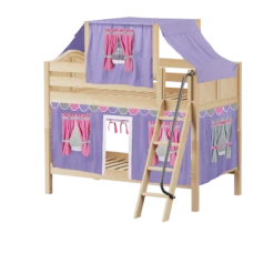 Maxtrix Twin Low Bunk Bed With Angled Ladder, Top Tent + Curtain -Kids Furniture HOTPOT56 NC