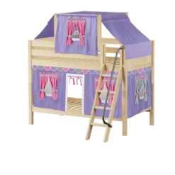 Maxtrix Twin Low Bunk Bed With Angled Ladder, Top Tent + Curtain -Kids Furniture HOTPOT56 NP