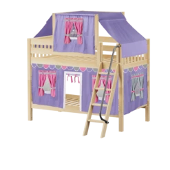 Maxtrix Twin Low Bunk Bed With Angled Ladder, Top Tent + Curtain -Kids Furniture HOTPOT56 NS